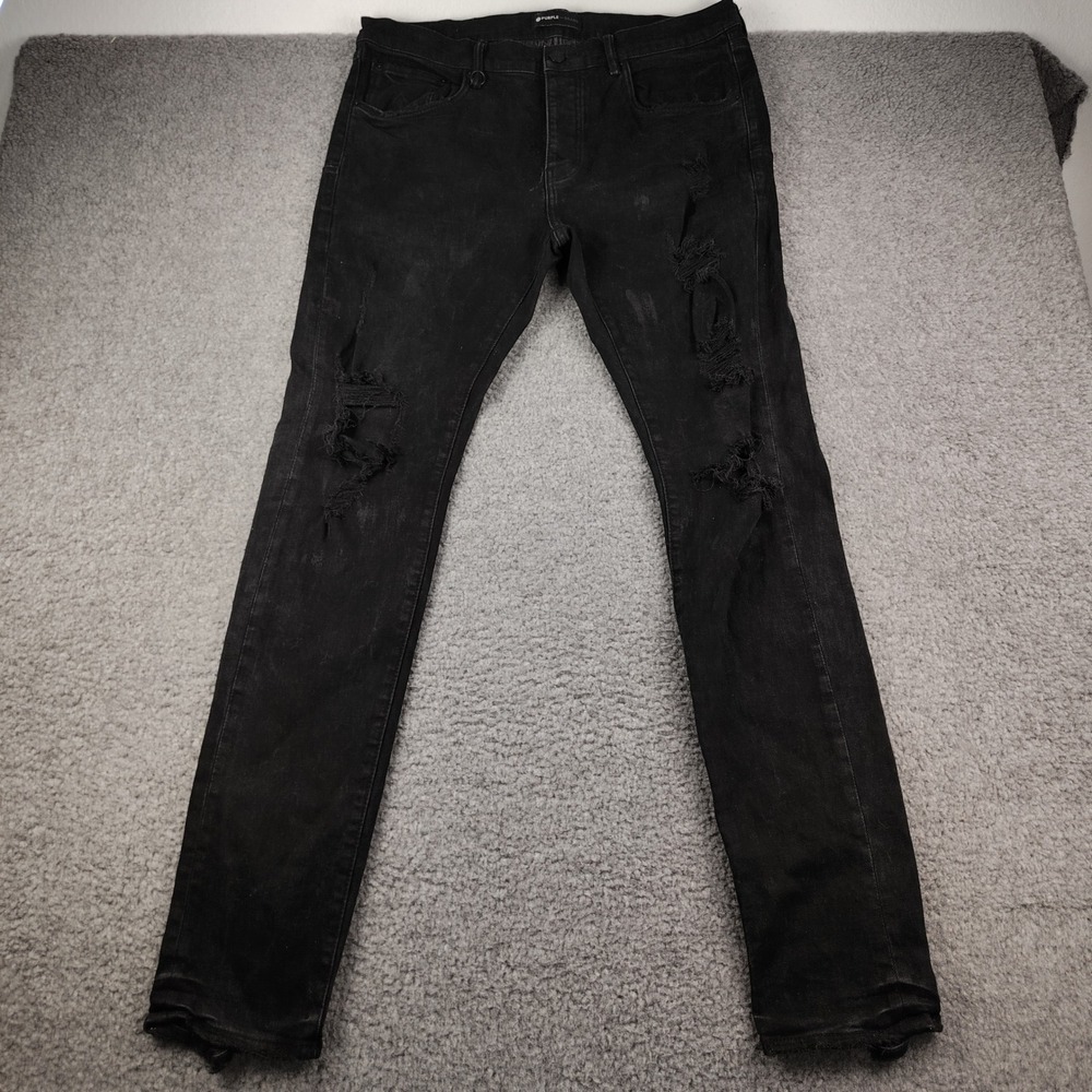 Purple Brand Jeans Mens 36 Skinny Distressed Black Ripped P001 Grunge Hip Hop